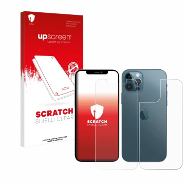 Parte frontale di una confezione del prodotto con il logo del marchio upscreen. Accanto è raffigurato il dispositivo Apple iPh