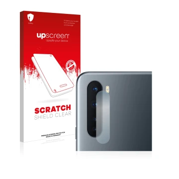Parte frontale di una confezione del prodotto con il logo del marchio upscreen. Accanto è raffigurato il dispositivo OnePlus N