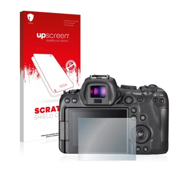 Parte frontale di una confezione del prodotto con il logo del marchio upscreen. Accanto è raffigurato il dispositivo Sony A7S 