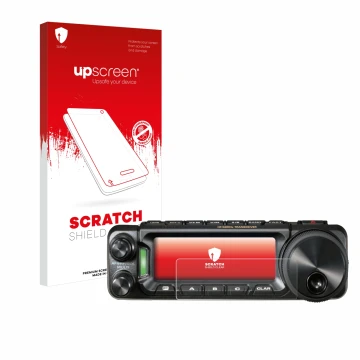 Parte frontale di una confezione del prodotto con il logo del marchio upscreen. Accanto è raffigurato il dispositivo Yaesu FT-