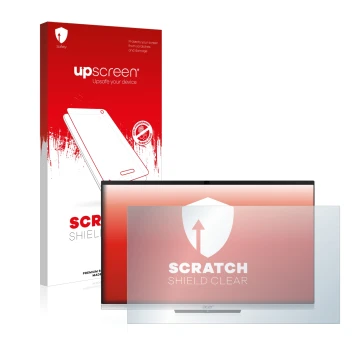 Parte frontale di una confezione del prodotto con il logo del marchio upscreen. Accanto è raffigurato il dispositivo Acer Aspi