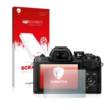 Parte frontale di una confezione del prodotto con il logo del marchio upscreen. Accanto è raffigurato il dispositivo Olympus O