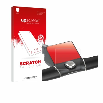 Parte frontale di una confezione del prodotto con il logo del marchio upscreen. Accanto è raffigurato il dispositivo Motocaddy