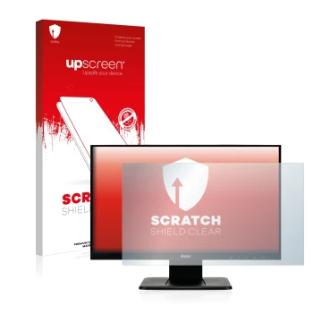 Parte frontale di una confezione del prodotto con il logo del marchio upscreen. Accanto è raffigurato il dispositivo Iiyama Pr