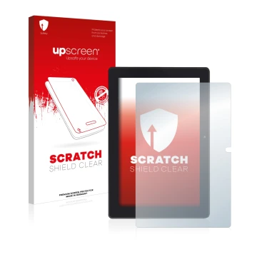 Parte frontale di una confezione del prodotto con il logo del marchio upscreen. Accanto è raffigurato il dispositivo Simbans T