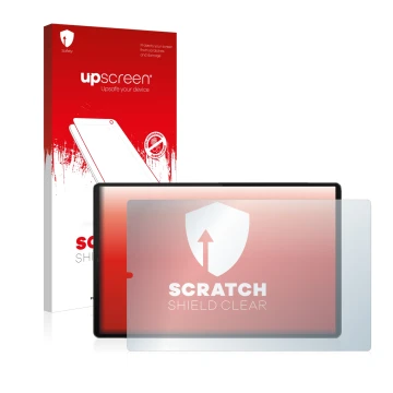 Parte frontale di una confezione del prodotto con il logo del marchio upscreen. Accanto è raffigurato il dispositivo Lenovo Ta