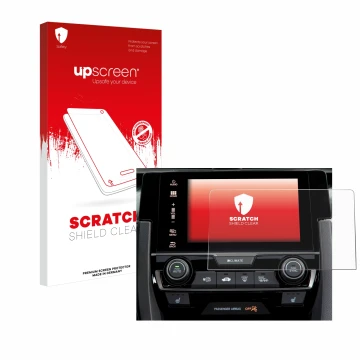 Parte frontale di una confezione del prodotto con il logo del marchio upscreen. Accanto è raffigurato il dispositivo Honda Civ