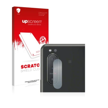Parte frontale di una confezione del prodotto con il logo del marchio upscreen. Accanto è raffigurato il dispositivo Sony Xper