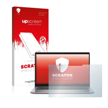 Parte frontale di una confezione del prodotto con il logo del marchio upscreen. Accanto è raffigurato il dispositivo Dell Lati