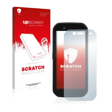Parte frontale di una confezione del prodotto con il logo del marchio upscreen. Accanto è raffigurato il dispositivo Caterpill