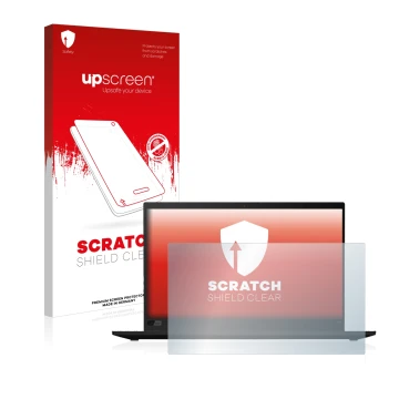 Parte frontale di una confezione del prodotto con il logo del marchio upscreen. Accanto è raffigurato il dispositivo Lenovo Th