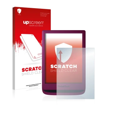 Parte frontale di una confezione del prodotto con il logo del marchio upscreen. Accanto è raffigurato il dispositivo PocketBoo