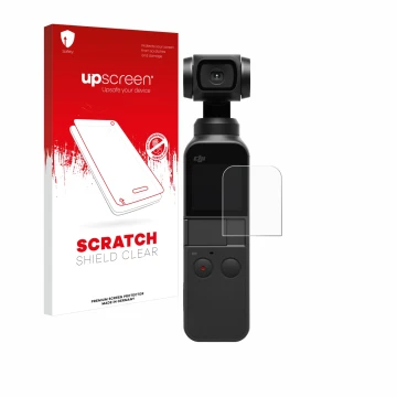 Parte frontale di una confezione del prodotto con il logo del marchio upscreen. Accanto è raffigurato il dispositivo DJI Osmo 