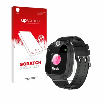 Parte frontale di una confezione del prodotto con il logo del marchio upscreen. Accanto è raffigurato il dispositivo Auburet E