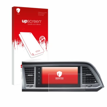 Parte frontale di una confezione del prodotto con il logo del marchio upscreen. Accanto è raffigurato il dispositivo Seat Cupr