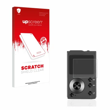 Parte frontale di una confezione del prodotto con il logo del marchio upscreen. Accanto è raffigurato il dispositivo Surfans F