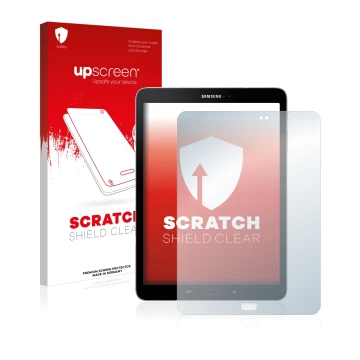 Parte frontale di una confezione del prodotto con il logo del marchio upscreen. Accanto è raffigurato il dispositivo Samsung G