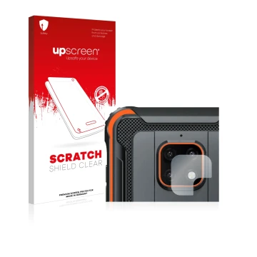 Parte frontale di una confezione del prodotto con il logo del marchio upscreen. Accanto è raffigurato il dispositivo Blackview