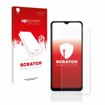 Parte frontale di una confezione del prodotto con il logo del marchio upscreen. Accanto è raffigurato il dispositivo Samsung G