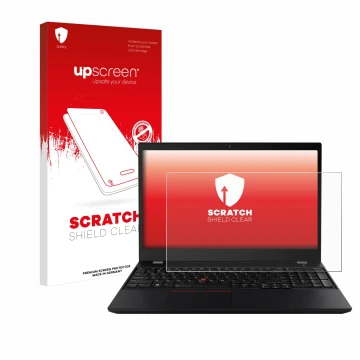 Parte frontale di una confezione del prodotto con il logo del marchio upscreen. Accanto è raffigurato il dispositivo Lenovo Th