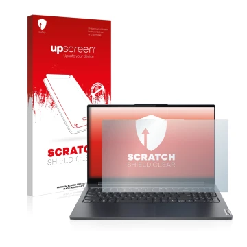 Parte frontale di una confezione del prodotto con il logo del marchio upscreen. Accanto è raffigurato il dispositivo Lenovo Yo