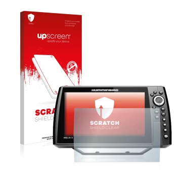 Parte frontale di una confezione del prodotto con il logo del marchio upscreen. Accanto è raffigurato il dispositivo Humminbir