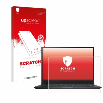 Parte frontale di una confezione del prodotto con il logo del marchio upscreen. Accanto è raffigurato il dispositivo ASUS Rog 