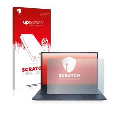 Parte frontale di una confezione del prodotto con il logo del marchio upscreen. Accanto è raffigurato il dispositivo HP Elite 
