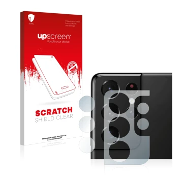 Parte frontale di una confezione del prodotto con il logo del marchio upscreen. Accanto è raffigurato il dispositivo Samsung G