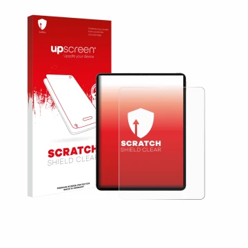 Parte frontale di una confezione del prodotto con il logo del marchio upscreen. Accanto è raffigurato il dispositivo Apple iPa