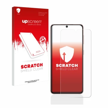 Parte frontale di una confezione del prodotto con il logo del marchio upscreen. Accanto è raffigurato il dispositivo Samsung G