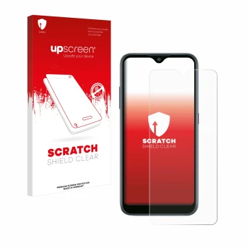 Parte frontale di una confezione del prodotto con il logo del marchio upscreen. Accanto è raffigurato il dispositivo Samsung G