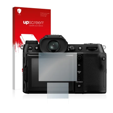 Parte frontale di una confezione del prodotto con il logo del marchio upscreen. Accanto è raffigurato il dispositivo Fujifilm 