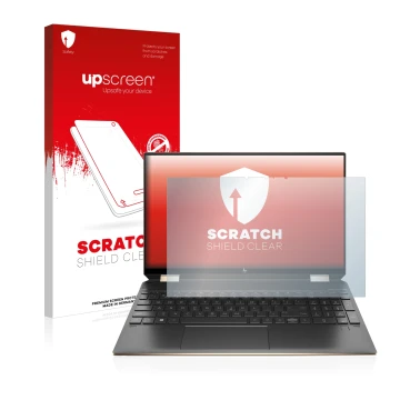 Parte frontale di una confezione del prodotto con il logo del marchio upscreen. Accanto è raffigurato il dispositivo HP Spectr