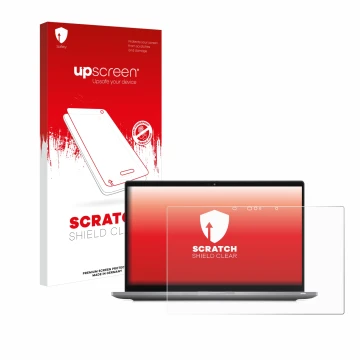 Parte frontale di una confezione del prodotto con il logo del marchio upscreen. Accanto è raffigurato il dispositivo Dell Lati