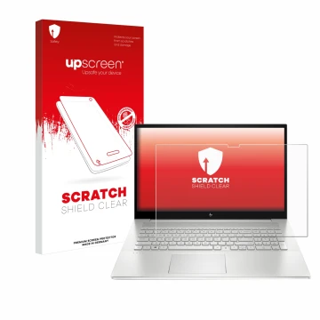 Parte frontale di una confezione del prodotto con il logo del marchio upscreen. Accanto è raffigurato il dispositivo HP Envy 1