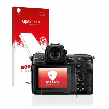 Parte frontale di una confezione del prodotto con il logo del marchio upscreen. Accanto è raffigurato il dispositivo Nikon Z 8