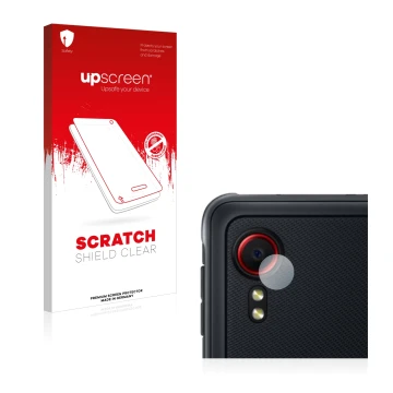 Parte frontale di una confezione del prodotto con il logo del marchio upscreen. Accanto è raffigurato il dispositivo Samsung G