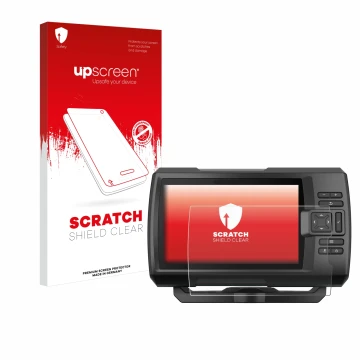 Parte frontale di una confezione del prodotto con il logo del marchio upscreen. Accanto è raffigurato il dispositivo Garmin St