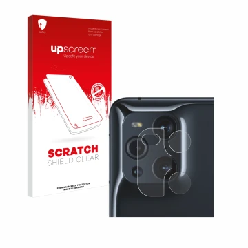 Parte frontale di una confezione del prodotto con il logo del marchio upscreen. Accanto è raffigurato il dispositivo Oppo Find