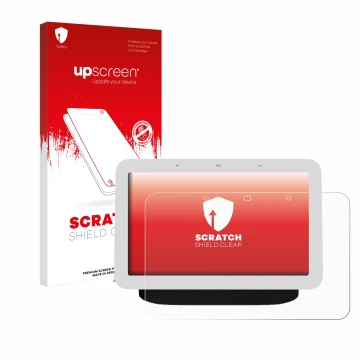 Parte frontale di una confezione del prodotto con il logo del marchio upscreen. Accanto è raffigurato il dispositivo Google Ne