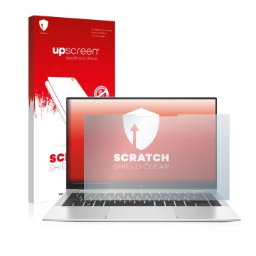Parte frontale di una confezione del prodotto con il logo del marchio upscreen. Accanto è raffigurato il dispositivo HP Eliteb