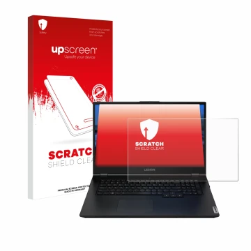 Parte frontale di una confezione del prodotto con il logo del marchio upscreen. Accanto è raffigurato il dispositivo Lenovo Le