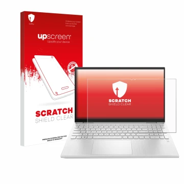 Parte frontale di una confezione del prodotto con il logo del marchio upscreen. Accanto è raffigurato il dispositivo HP Pavili