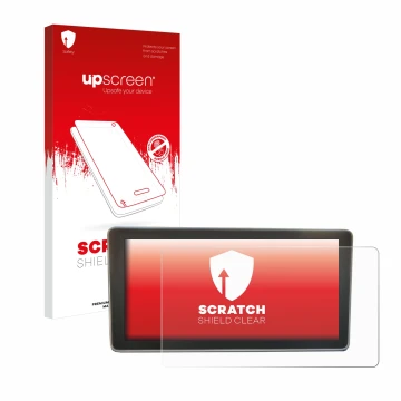 Parte frontale di una confezione del prodotto con il logo del marchio upscreen. Accanto è raffigurato il dispositivo Audi A4 B
