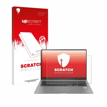 Parte frontale di una confezione del prodotto con il logo del marchio upscreen. Accanto è raffigurato il dispositivo LG gram 1