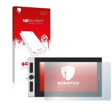 Parte frontale di una confezione del prodotto con il logo del marchio upscreen. Accanto è raffigurato il dispositivo XP-Pen In