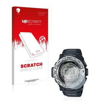 Parte frontale di una confezione del prodotto con il logo del marchio upscreen. Accanto è raffigurato il dispositivo Casio Pro