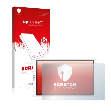 Parte frontale di una confezione del prodotto con il logo del marchio upscreen. Accanto è raffigurato il dispositivo Samsung G