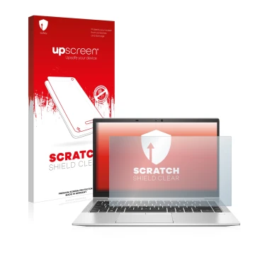 Parte frontale di una confezione del prodotto con il logo del marchio upscreen. Accanto è raffigurato il dispositivo HP EliteB
